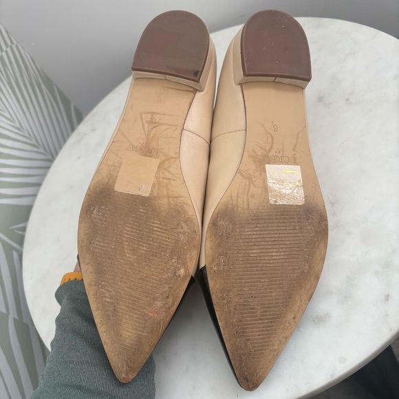 J. Crew Factory Marina Leather Pointy Cap-Toe Flats Beige/Black Preppy Office 6 - Picture 12 of 13